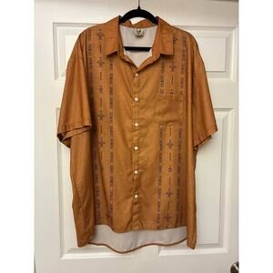Hardaddy Men's Tribal Print Button Down Shirt 3XL Brown Short Sleeve